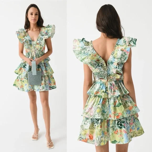 Hunter Bell Pamela Dress Garden Party Floral Tiered Mini Size 10 - Picture 3 of 16